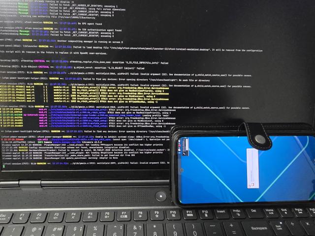 Общий вид смартфона и SSH консоли после запуска графики